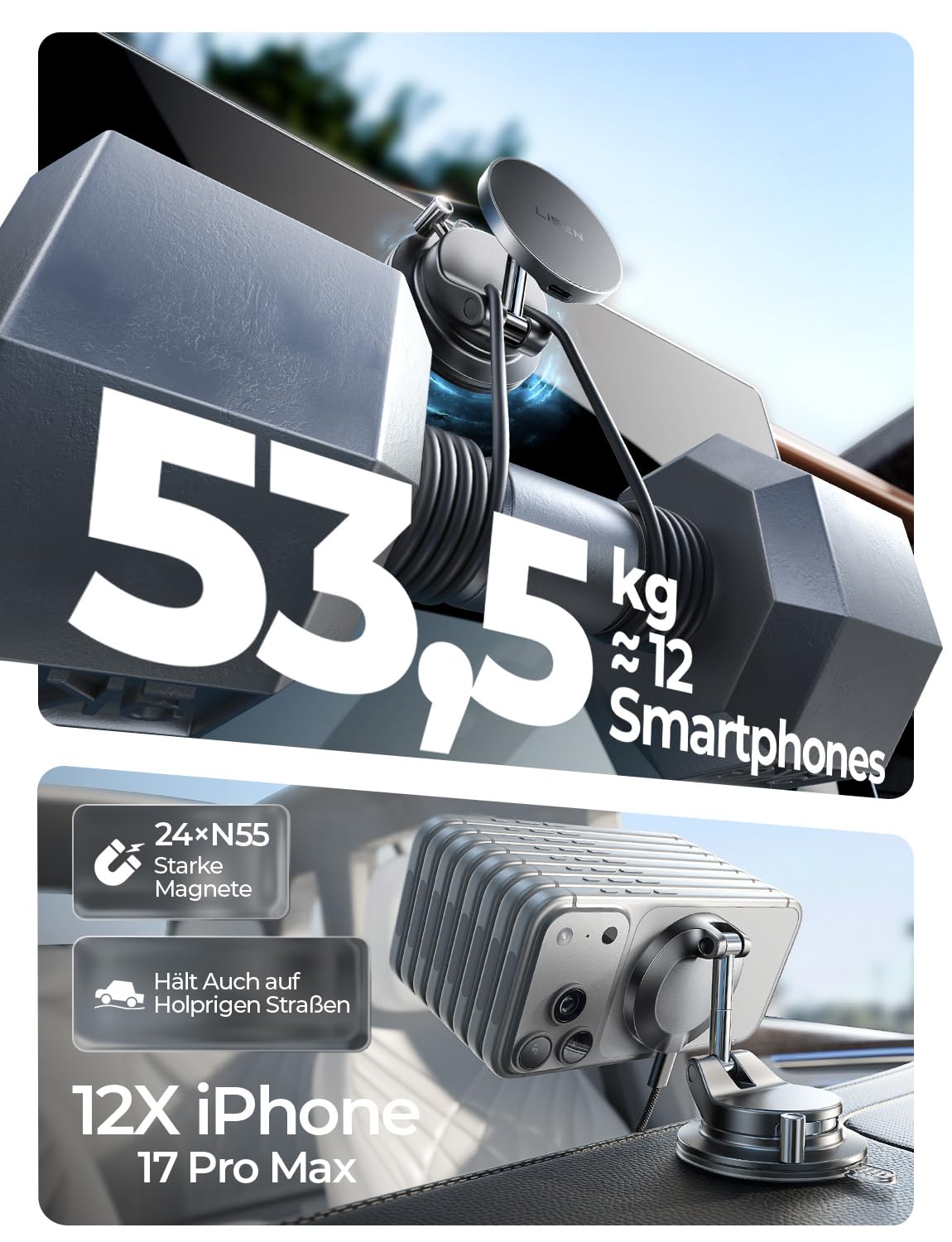 LISEN [Qi2.2 & 25W] Handyhalterung Auto mit Ladefunktion